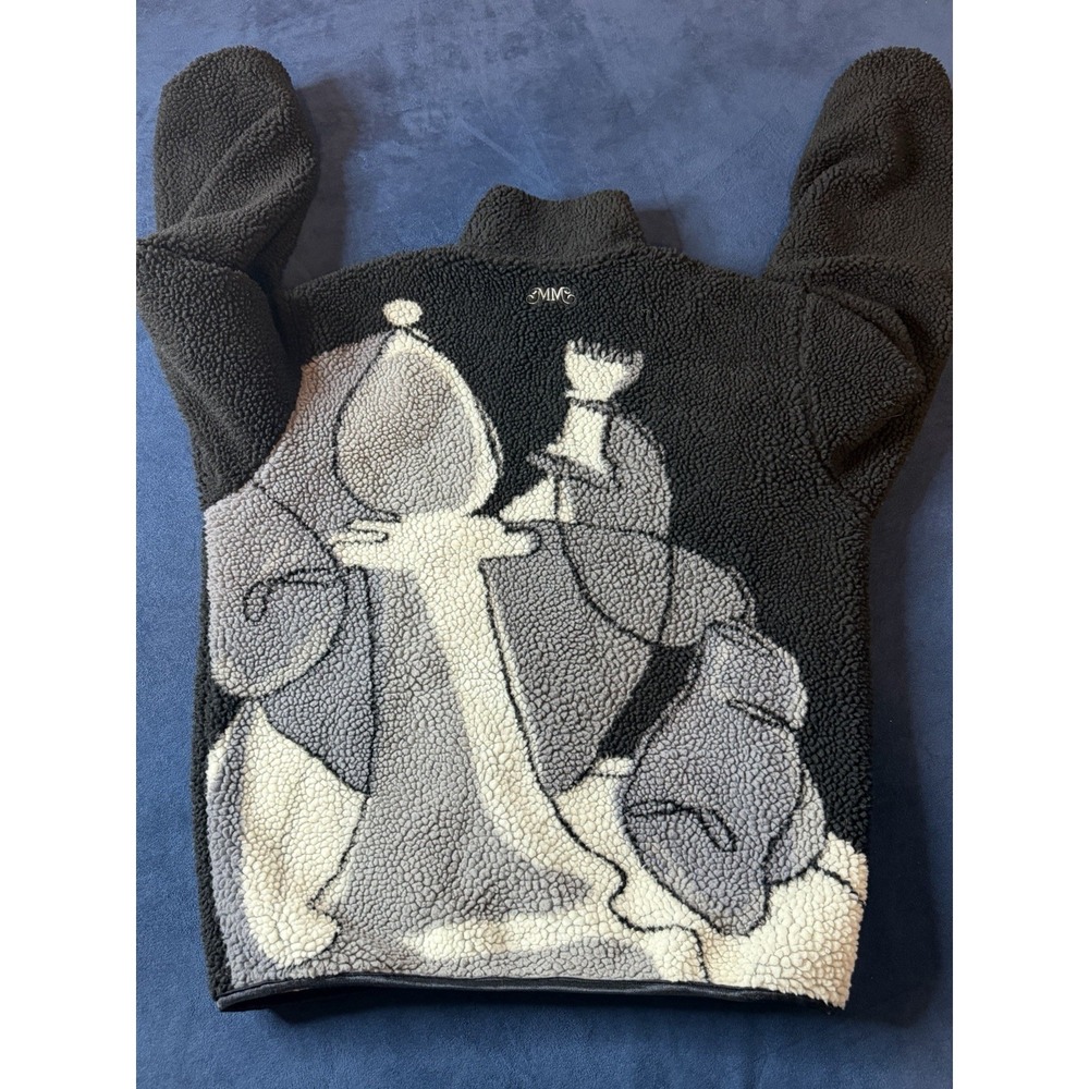 Mogul Moves Reversible Chess Fleece Jacket Mens Size M Black Grey White Bomber